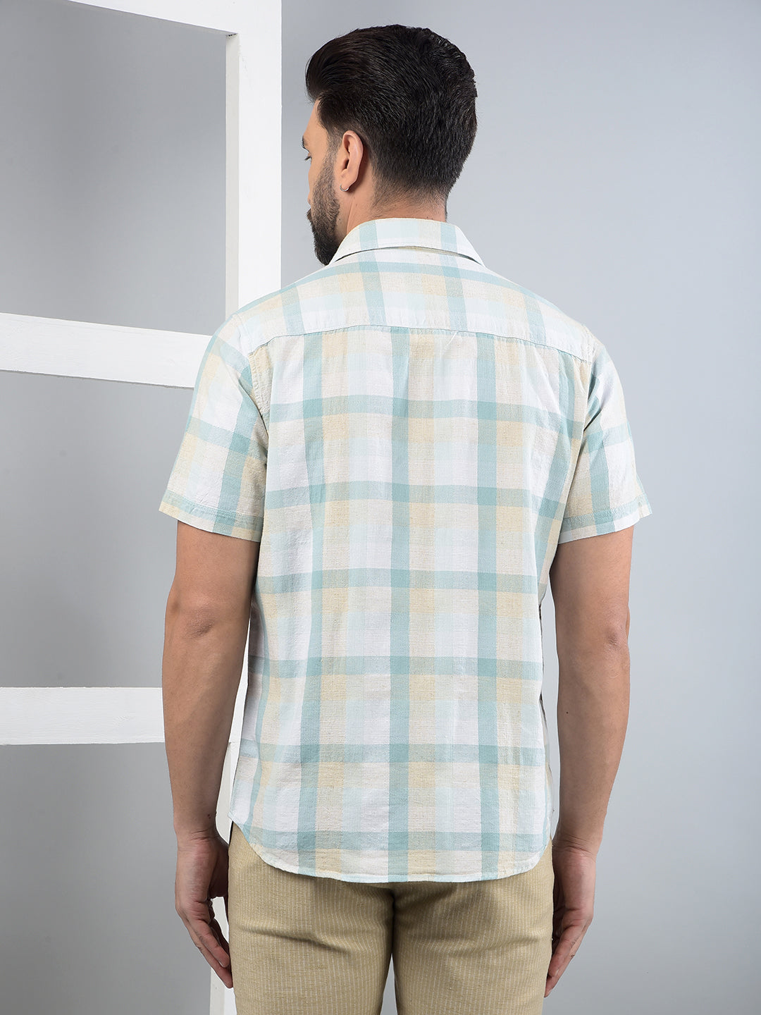 Blue Checked Linen Shirt-Men Shirts-Crimsoune Club