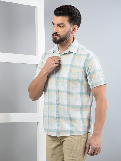 Blue Checked Linen Shirt-Men Shirts-Crimsoune Club