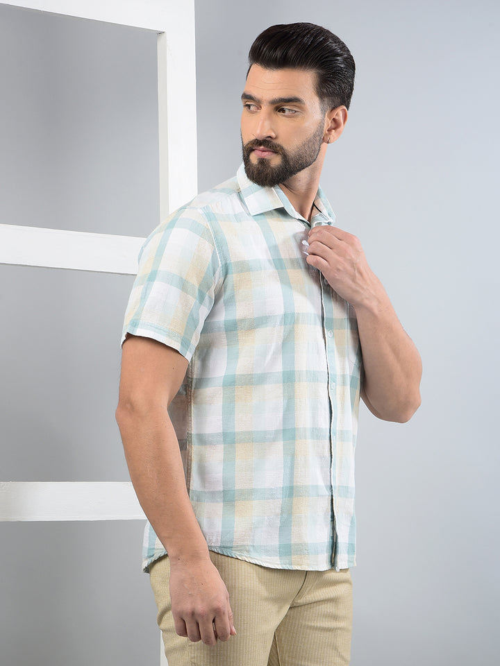 Blue Checked Linen Shirt-Men Shirts-Crimsoune Club
