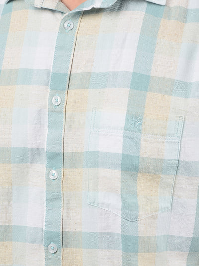 Blue Checked Linen Shirt-Men Shirts-Crimsoune Club