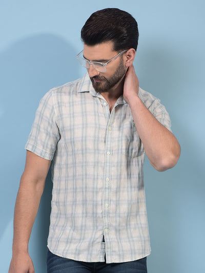 Men's Green Checked Linen Shirt-Men Shirts-Crimsoune Club