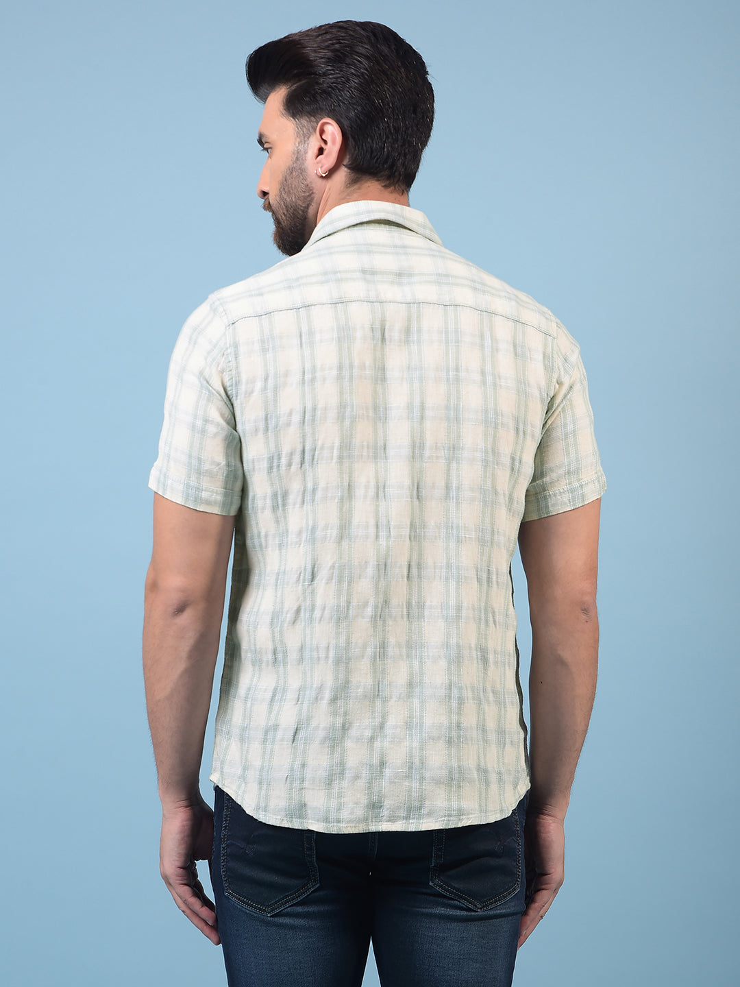 Green Checked Linen Shirt-Men Shirts-Crimsoune Club