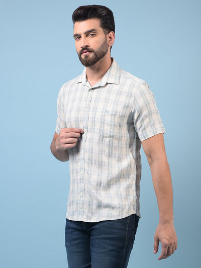 Men's Green Checked Linen Shirt-Men Shirts-Crimsoune Club