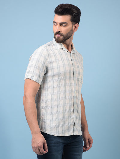 Men's Green Checked Linen Shirt-Men Shirts-Crimsoune Club
