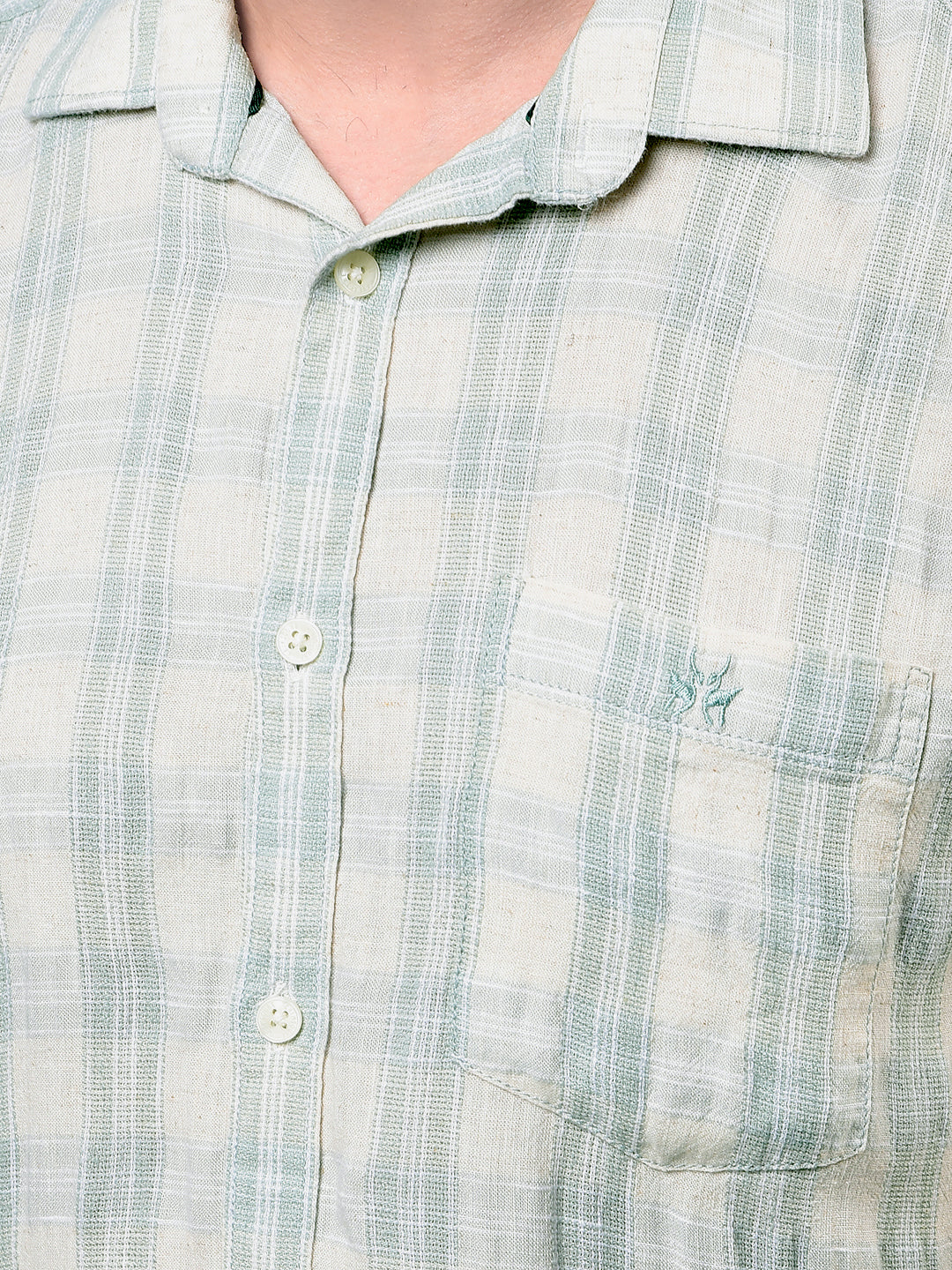 Green Checked Linen Shirt-Men Shirts-Crimsoune Club