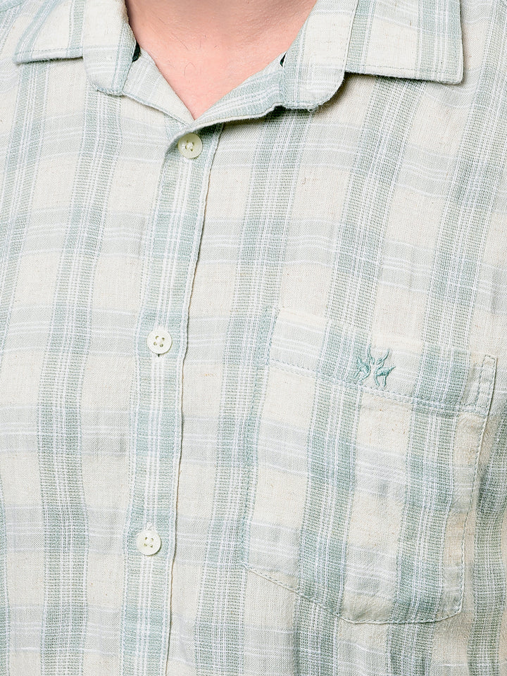 Green Checked Linen Shirt-Men Shirts-Crimsoune Club
