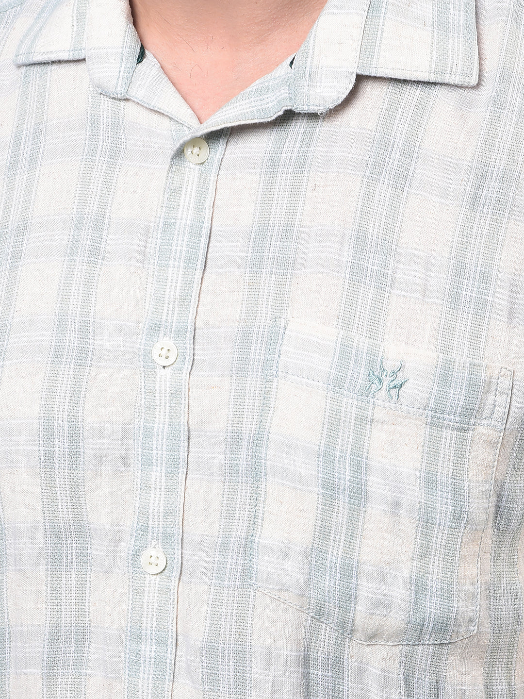 Men's Green Checked Linen Shirt-Men Shirts-Crimsoune Club