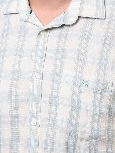 Men's Green Checked Linen Shirt-Men Shirts-Crimsoune Club
