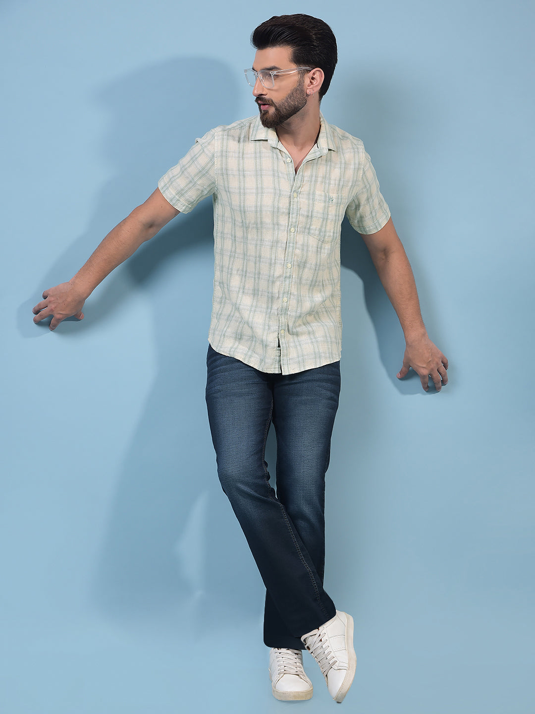 Green Checked Linen Shirt-Men Shirts-Crimsoune Club