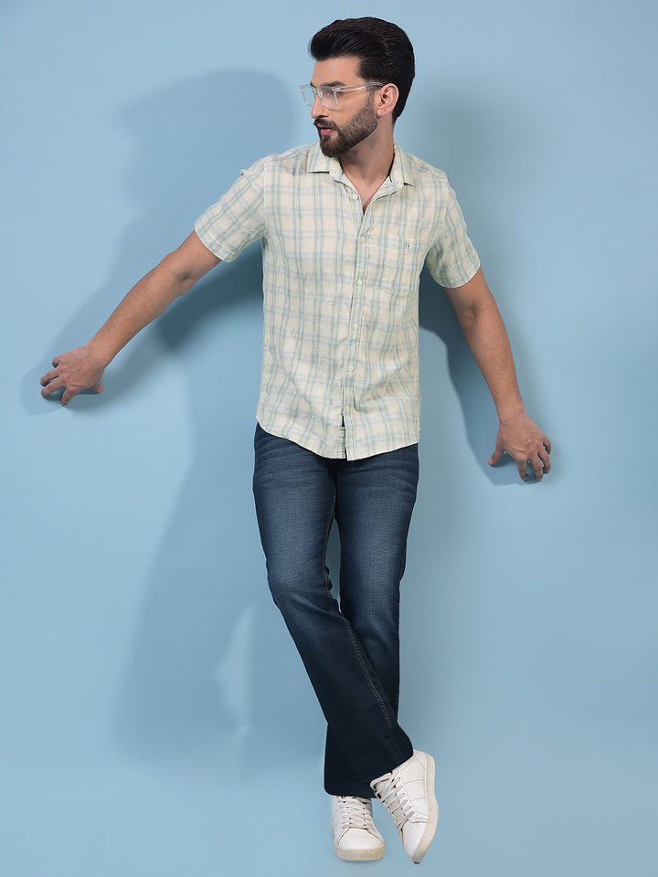 Green Checked Linen Shirt-Men Shirts-Crimsoune Club