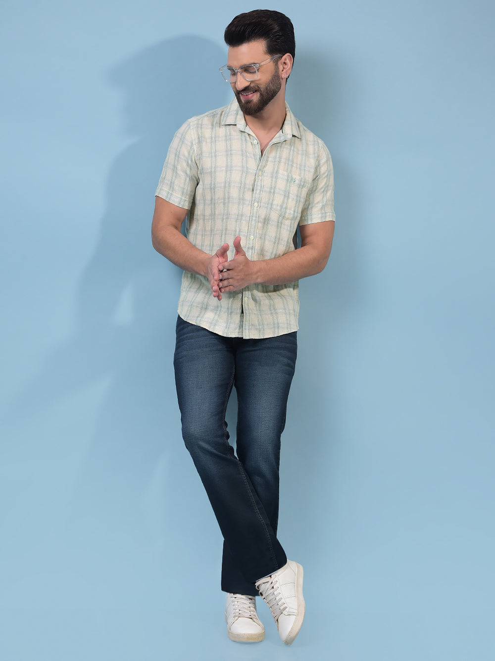 Green Checked Linen Shirt-Men Shirts-Crimsoune Club