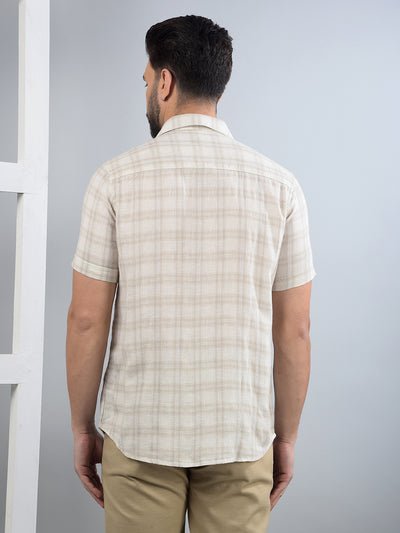 Beige Checked Linen Shirt-Men Shirts-Crimsoune Club