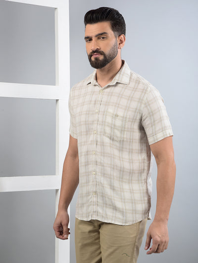 Beige Checked Linen Shirt-Men Shirts-Crimsoune Club
