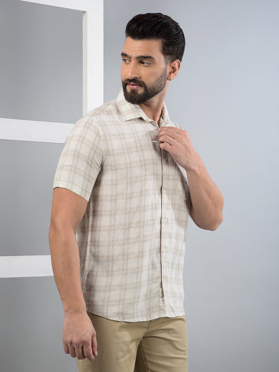 Beige Checked Linen Shirt-Men Shirts-Crimsoune Club