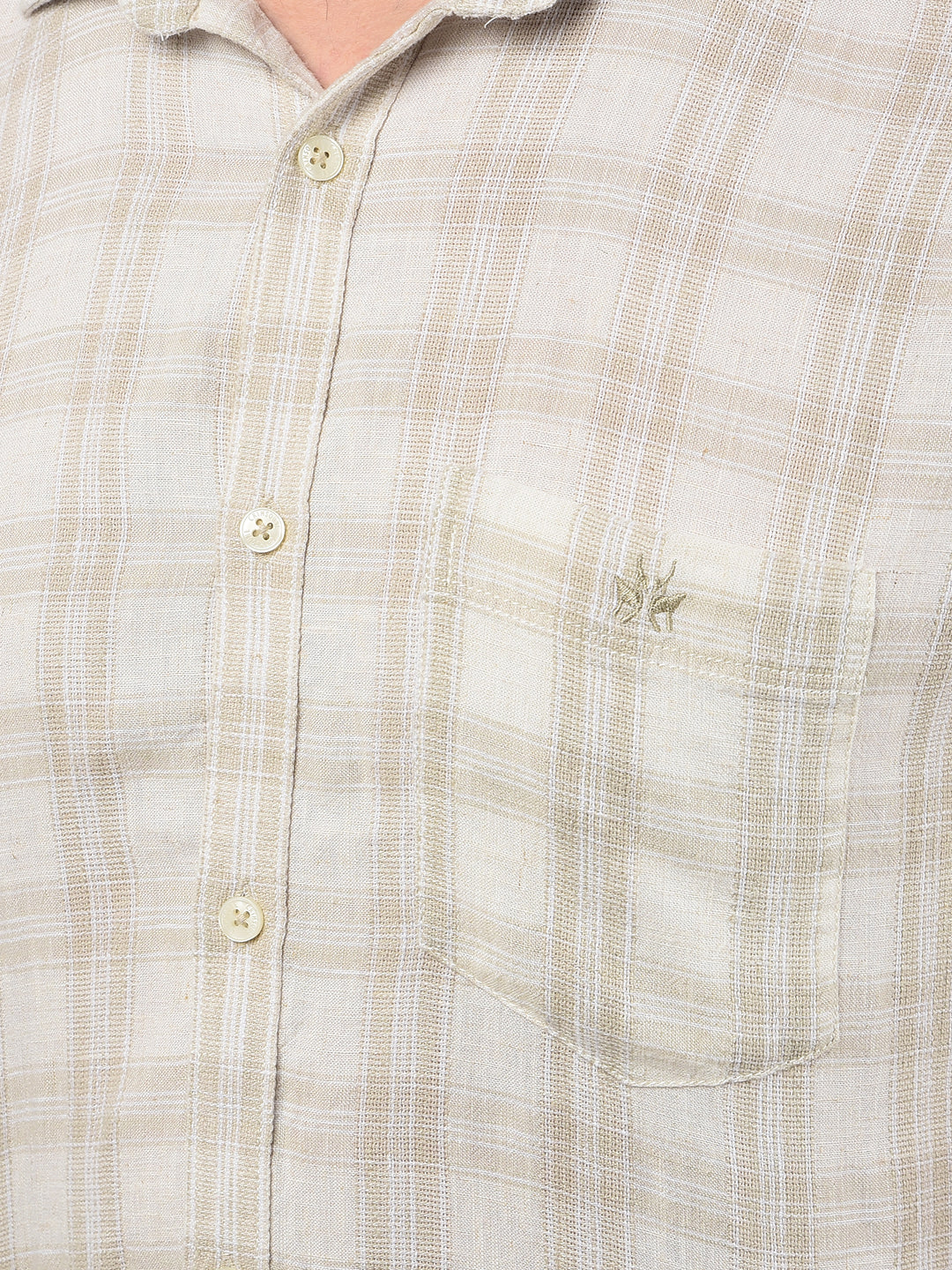 Beige Checked Linen Shirt-Men Shirts-Crimsoune Club