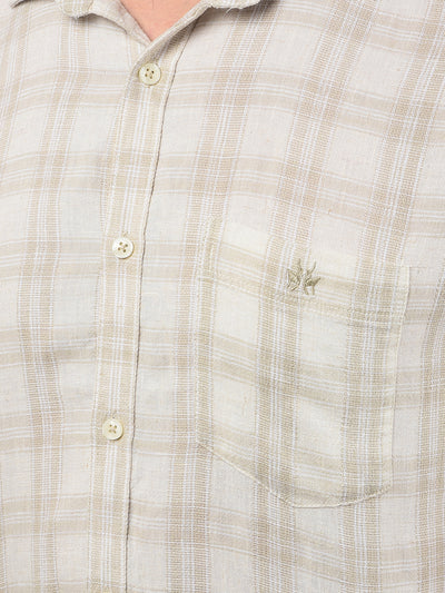 Beige Checked Linen Shirt-Men Shirts-Crimsoune Club