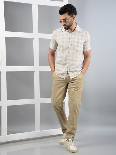 Beige Checked Linen Shirt-Men Shirts-Crimsoune Club