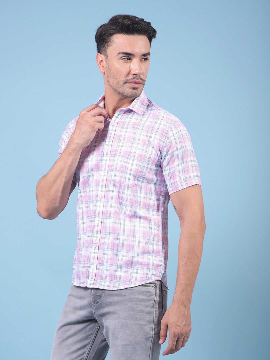 Pink Checked Shirt-Men Shirts-Crimsoune Club