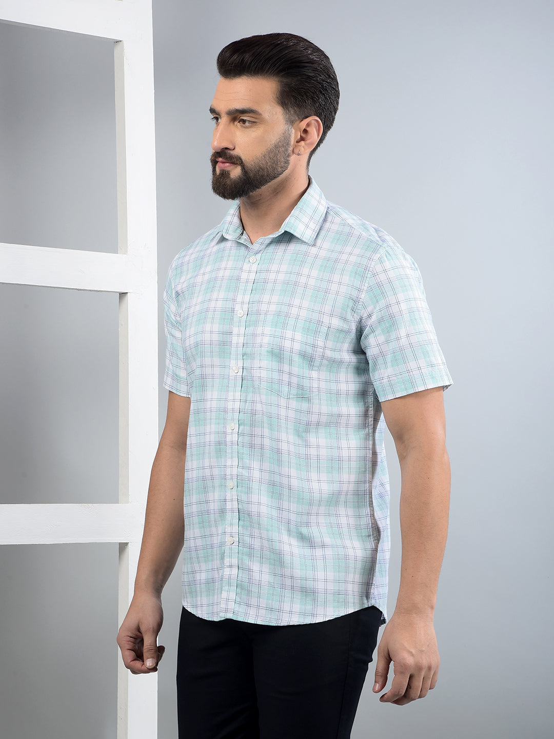 Green Checked Shirt-Men Shirts-Crimsoune Club