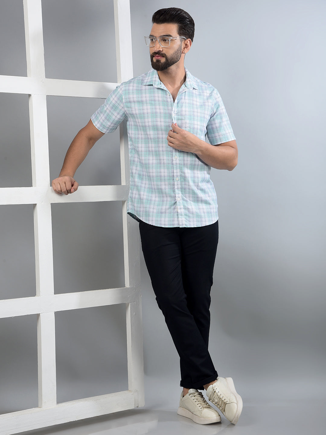 Green Checked Shirt-Men Shirts-Crimsoune Club