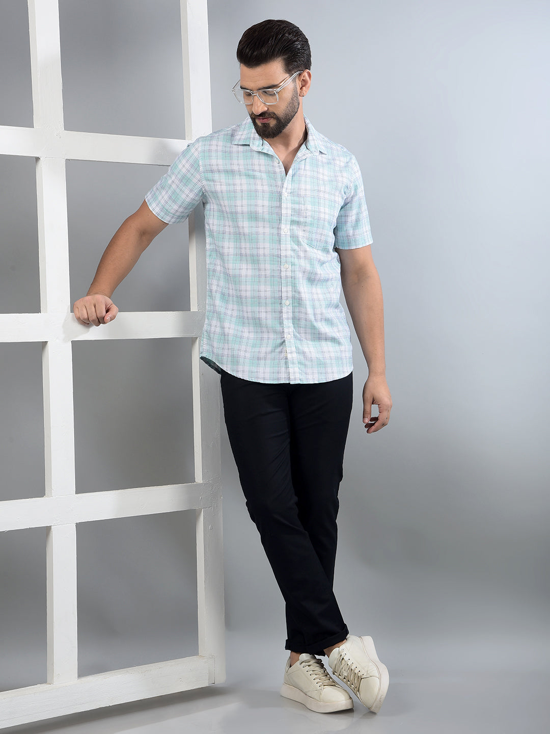 Green Checked Shirt-Men Shirts-Crimsoune Club