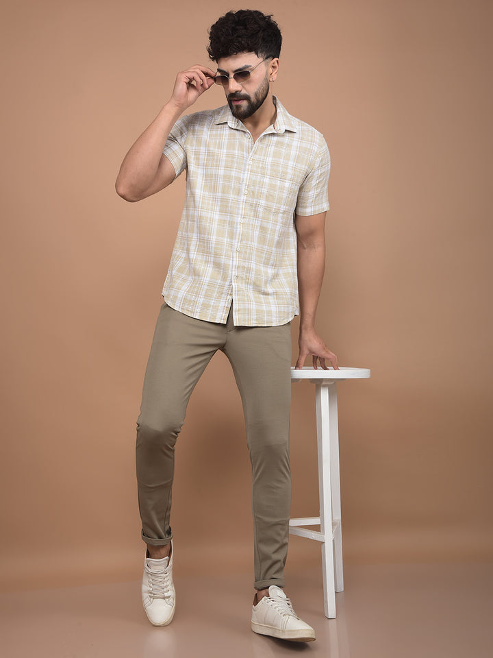 Yellow Checked 100% Cotton Shirt-Men Shirts-Crimsoune Club