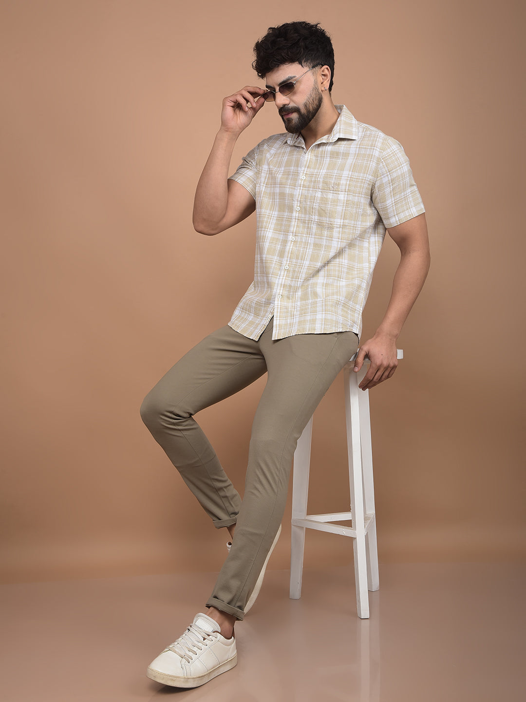 Yellow Checked 100% Cotton Shirt-Men Shirts-Crimsoune Club
