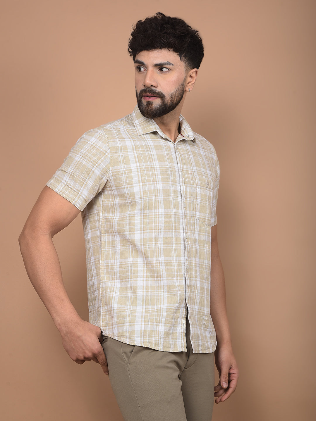 Yellow Checked 100% Cotton Shirt-Men Shirts-Crimsoune Club