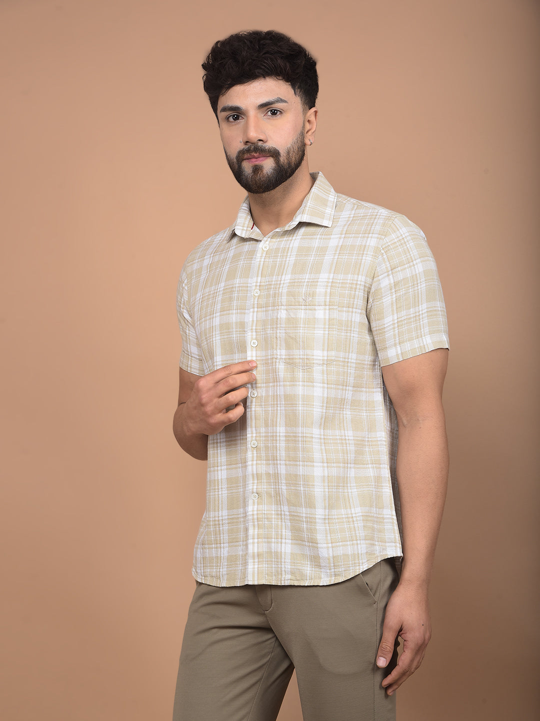 Yellow Checked 100% Cotton Shirt-Men Shirts-Crimsoune Club