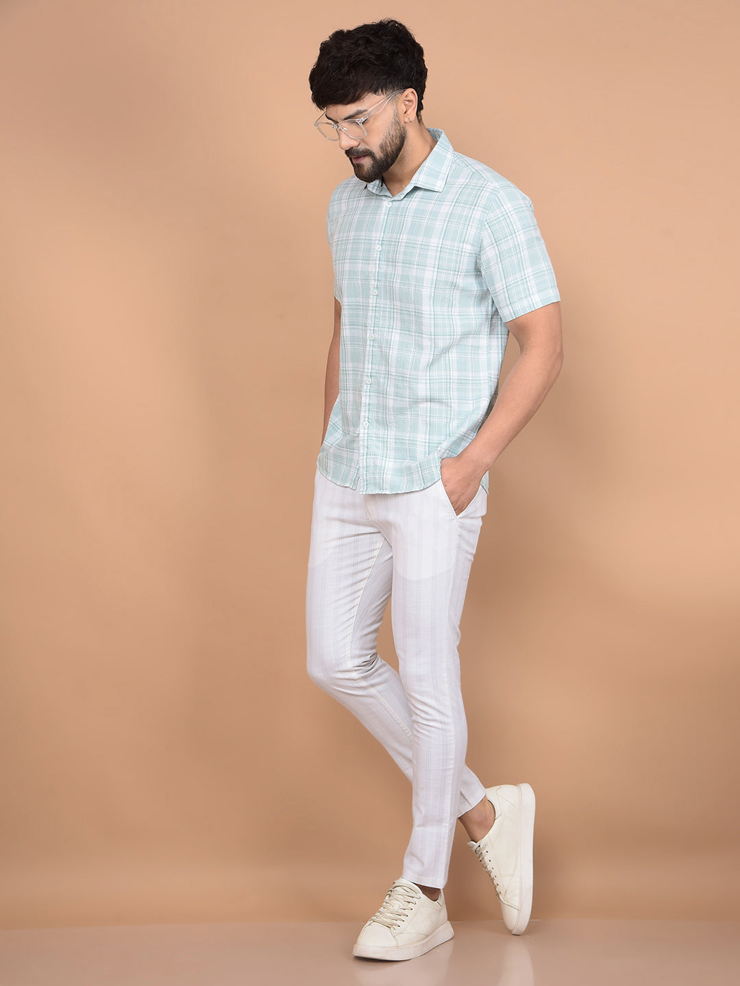 Green Checked 100% Cotton Shirt-Men Shirts-Crimsoune Club