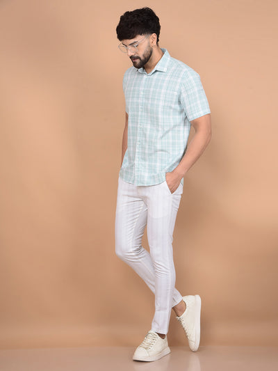 Green Checked 100% Cotton Shirt-Men Shirts-Crimsoune Club