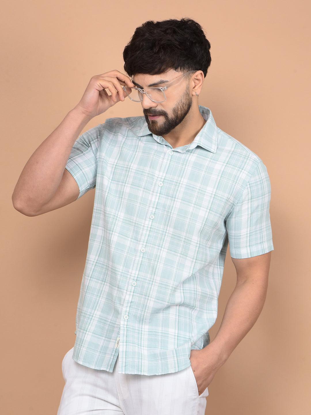 Green Checked 100% Cotton Shirt-Men Shirts-Crimsoune Club