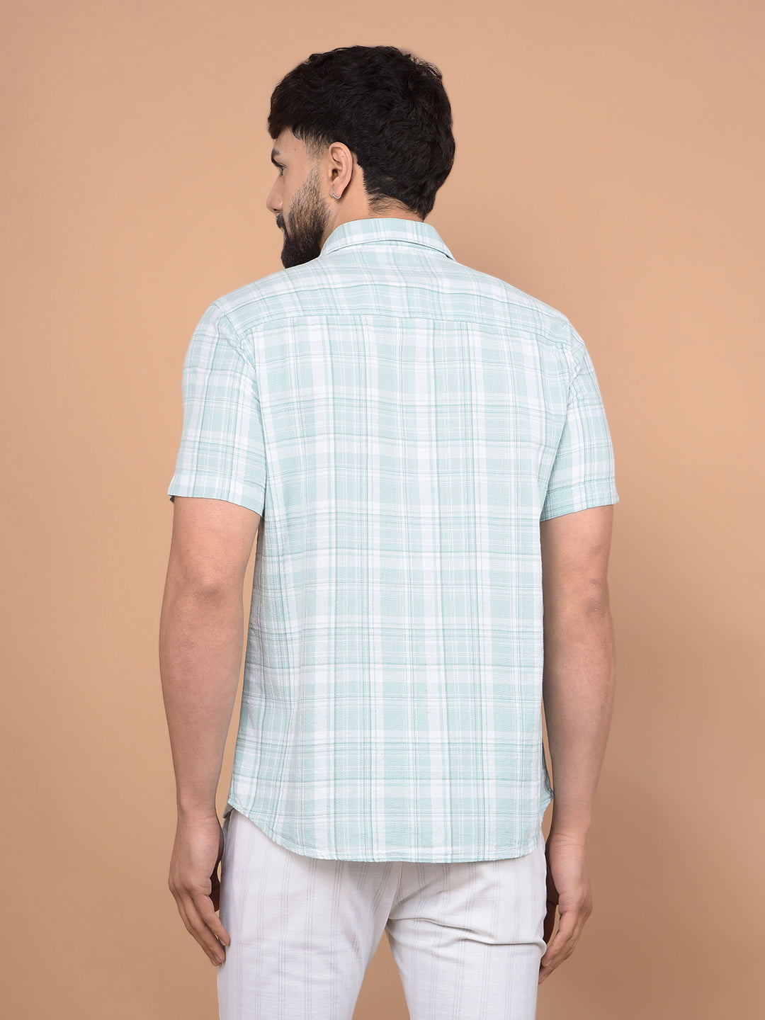 Green Checked 100% Cotton Shirt-Men Shirts-Crimsoune Club
