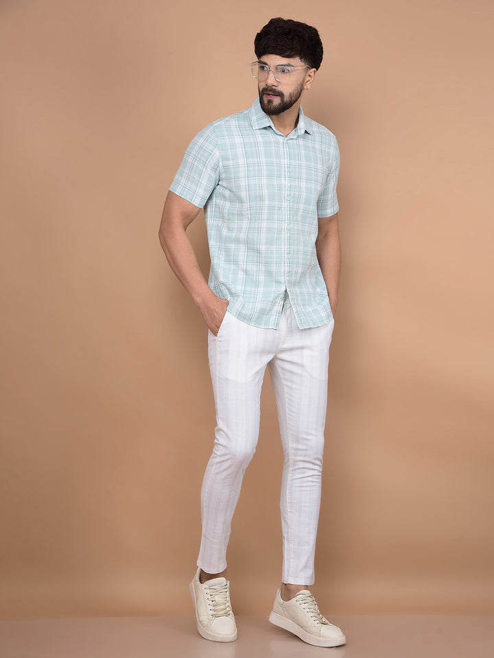 Green Checked 100% Cotton Shirt-Men Shirts-Crimsoune Club