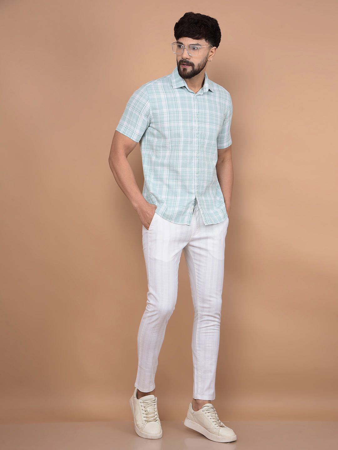 Green Checked 100% Cotton Shirt-Men Shirts-Crimsoune Club
