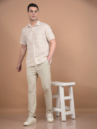Beige Checked Linen Shirt-Men Shirts-Crimsoune Club