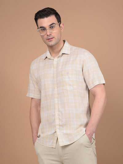 Beige Checked Linen Shirt-Men Shirts-Crimsoune Club