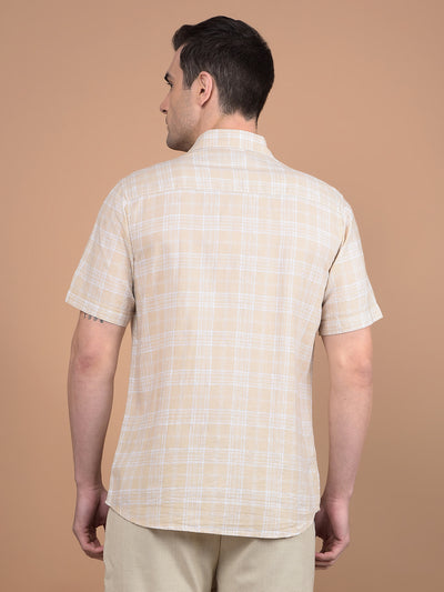 Beige Checked Linen Shirt-Men Shirts-Crimsoune Club