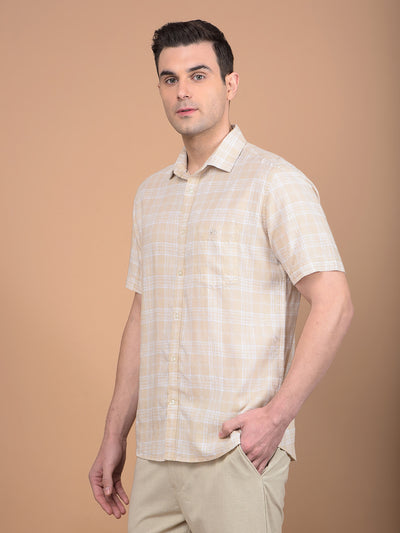 Beige Checked Linen Shirt-Men Shirts-Crimsoune Club