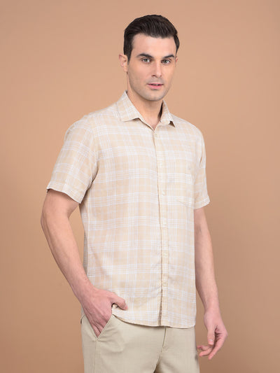 Beige Checked Linen Shirt-Men Shirts-Crimsoune Club