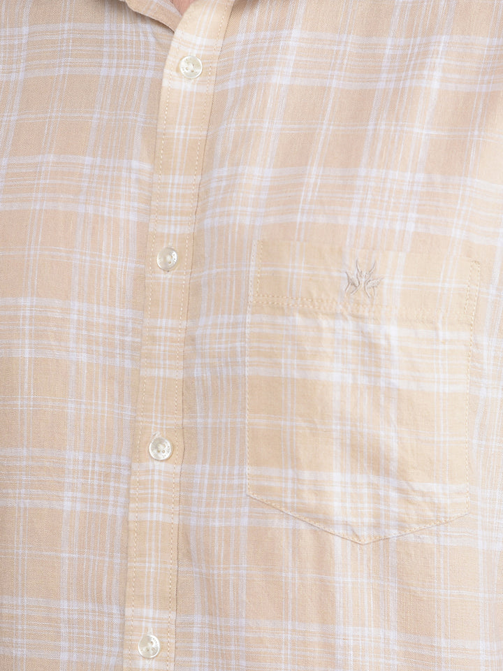 Beige Checked Linen Shirt-Men Shirts-Crimsoune Club