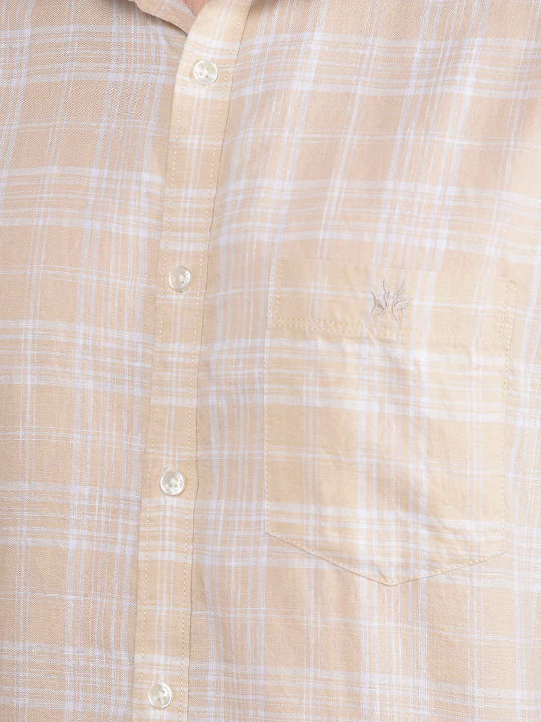 Beige Checked Linen Shirt-Men Shirts-Crimsoune Club