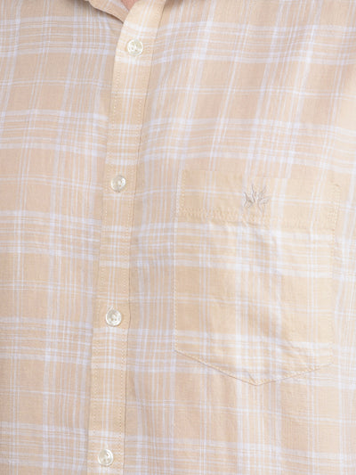 Beige Checked Linen Shirt-Men Shirts-Crimsoune Club