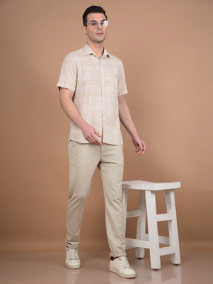 Beige Checked Linen Shirt-Men Shirts-Crimsoune Club