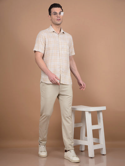 Beige Checked Linen Shirt-Men Shirts-Crimsoune Club