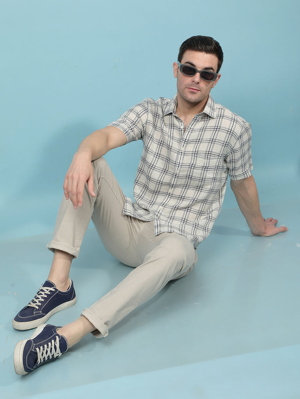 Beige Checked Linen Shirt-Men Shirts-Crimsoune Club