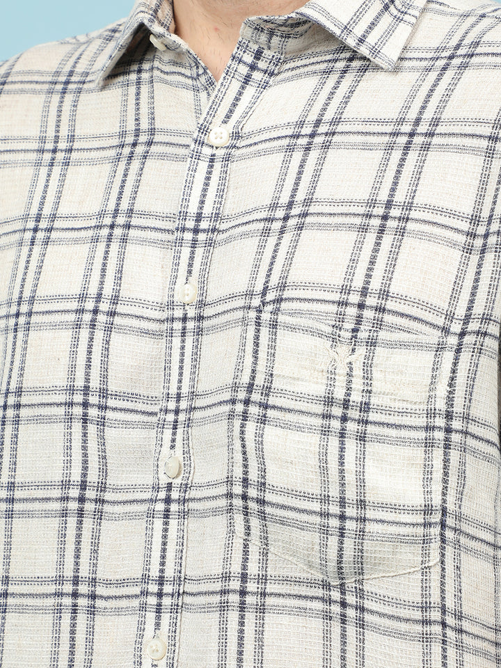 Beige Checked Linen Shirt-Men Shirts-Crimsoune Club