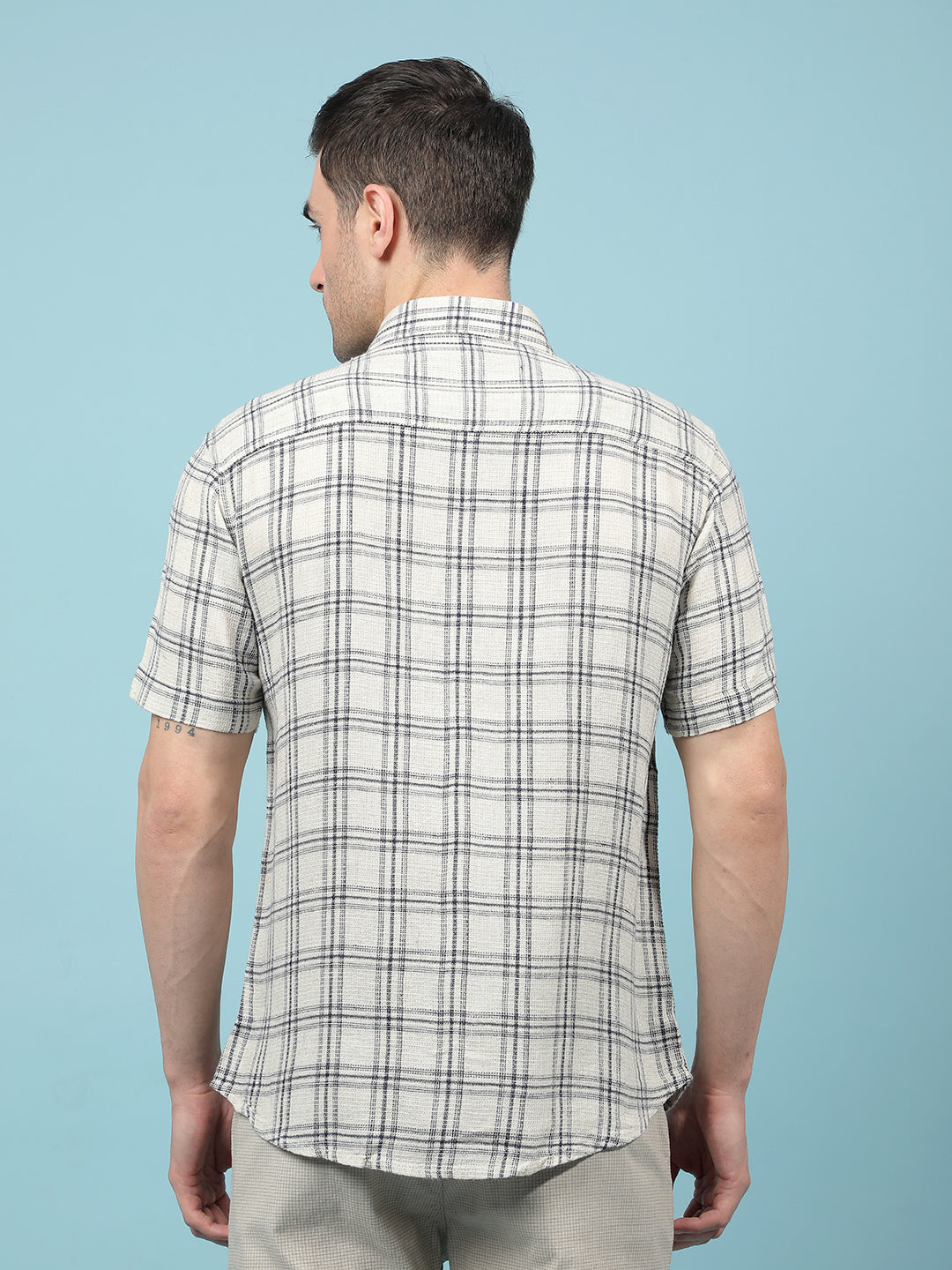 Beige Checked Linen Shirt-Men Shirts-Crimsoune Club