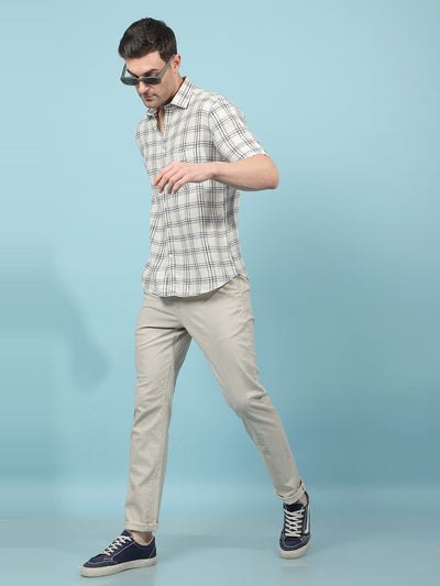 Beige Checked Linen Shirt-Men Shirts-Crimsoune Club
