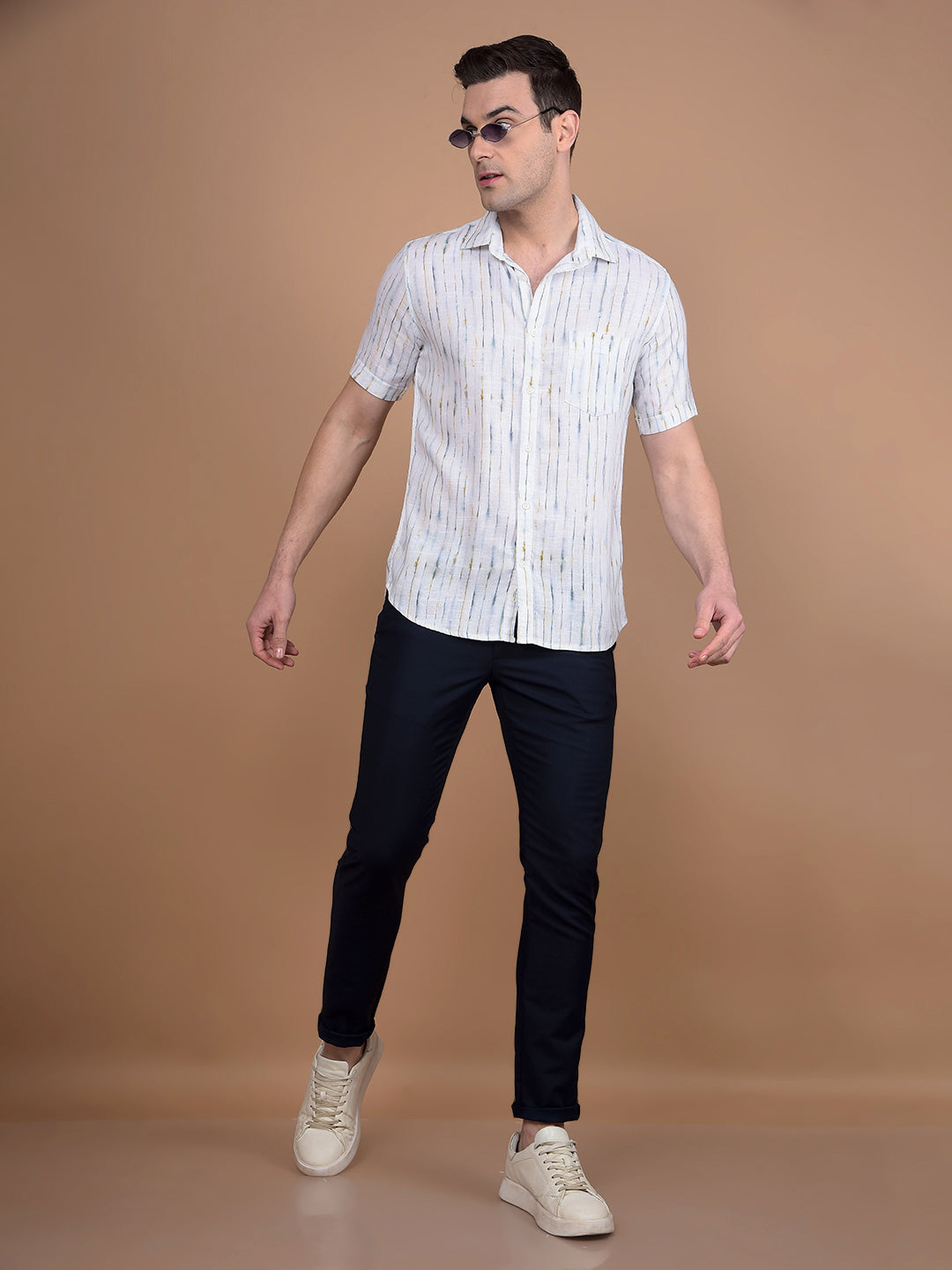 White Printed Linen Shirt-Men Shirts-Crimsoune Club